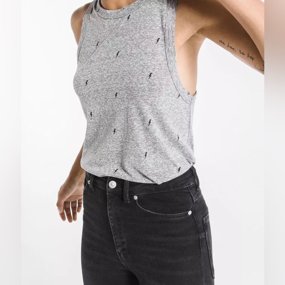 Z Supply Lightning Bolt Racerback Super Soft Tank XS Heather Gray